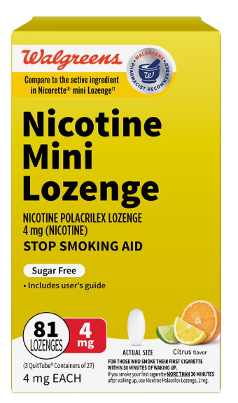 Walgreens Mini Nicotine Polacrilex Lozenge, 4 mg Citrus - 81 ea