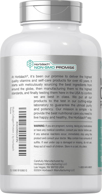 Horbäach Multi Collagen Protein 2000 mg | 180 Capsules | Hydrolyzed Collagen Type I, II, III, V, X | Keto & Paleo Friendly, Non-GMO, Gluten Free Supplement